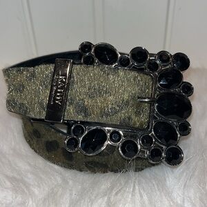 Y2K Kathy Van Zeeland statement black rhinestone buckle reversible belt M/L